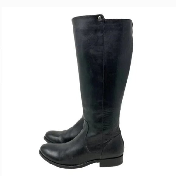 Frye Melissa Stud Knee High Rear Zip Black Leather Riding Boots - Size 6 - Picture 3 of 10